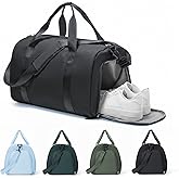 Gym Duffle Bag for Women Carry on Luggage Travel Essentials Airline Approved Personal Item 18x14x8 Inches Lightweight Weekender Sports Travel Duffel Bag with Shoe Compartment Wet Pocket Men Black