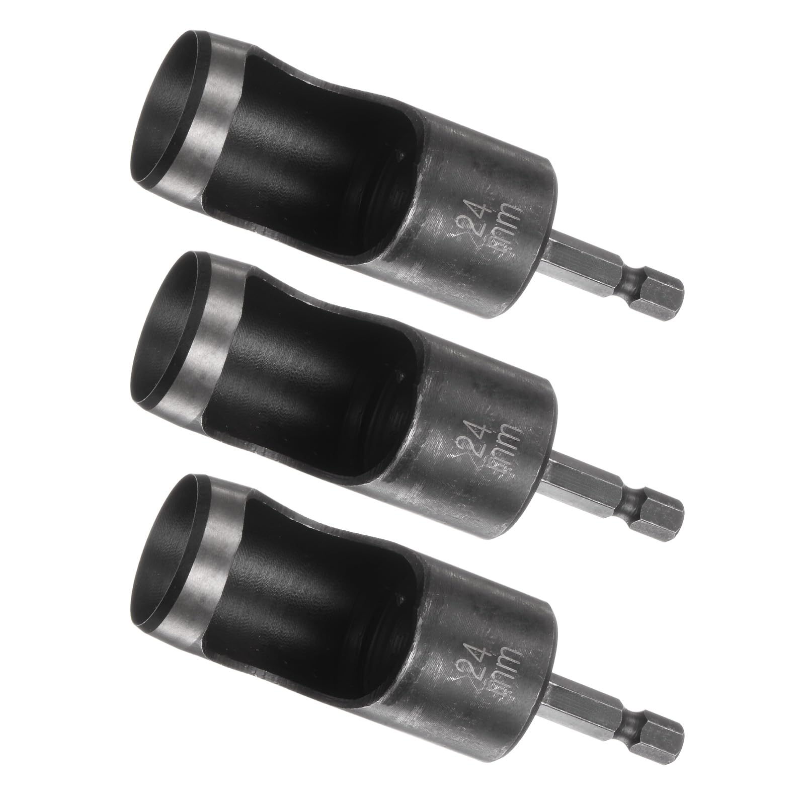 Kozelo 3pcs Leather Hole Punch Tool - [24mm x 1/4" Shank] Extension Hex Shank Drill Bit High-Carbon Steel Rotary Hollow Puncher for Fabric Leathercraft Belts Use, 138mm Length
