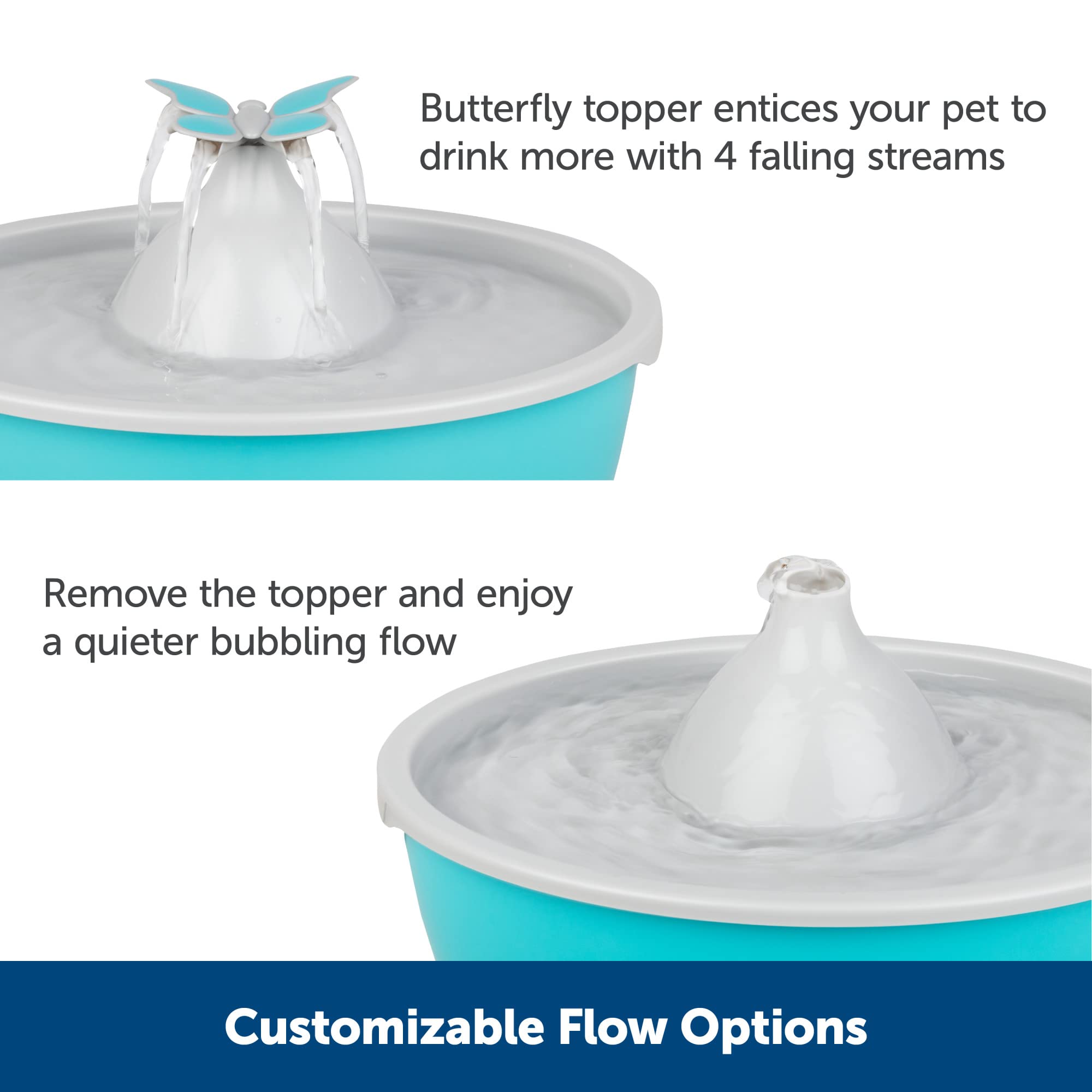 PetSafe Butterfly Cat Water Fountain with Pump & Filters - Cute Water Dispenser with 50 oz Capacity - Pump & Filters Keep Water Clean & Fresh - Filter Contains 2X More Carbon Than Other Brands
