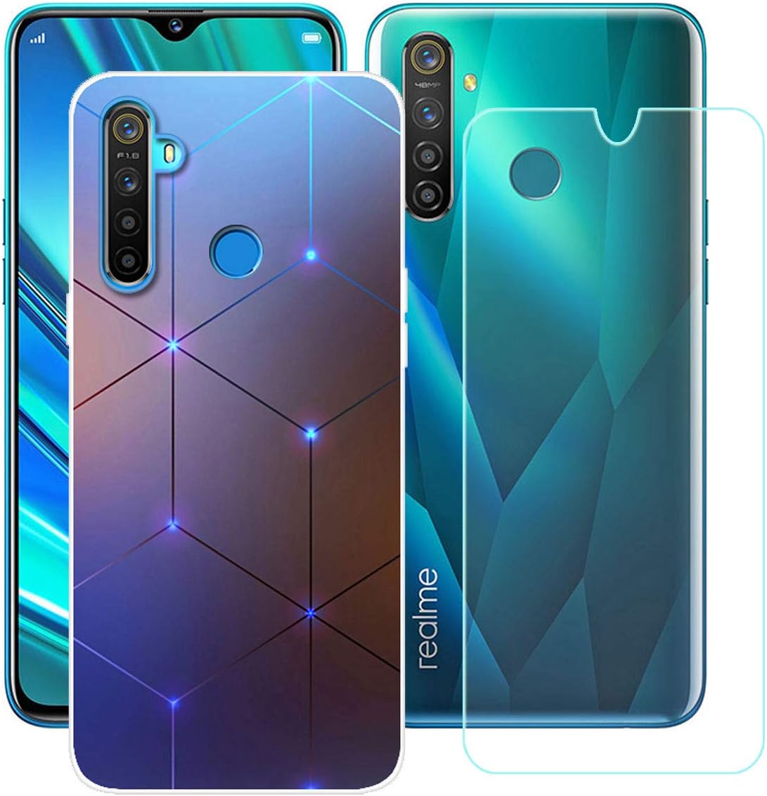Case for Oppo Realme 5 Pro Cover + Screen Protector Tempered Glass Protective Film - YZKJ Flexible Soft Gel Crystal Transparent TPU Silicone Protection Case for Oppo Realme 5 Pro 6.3" - HY16
