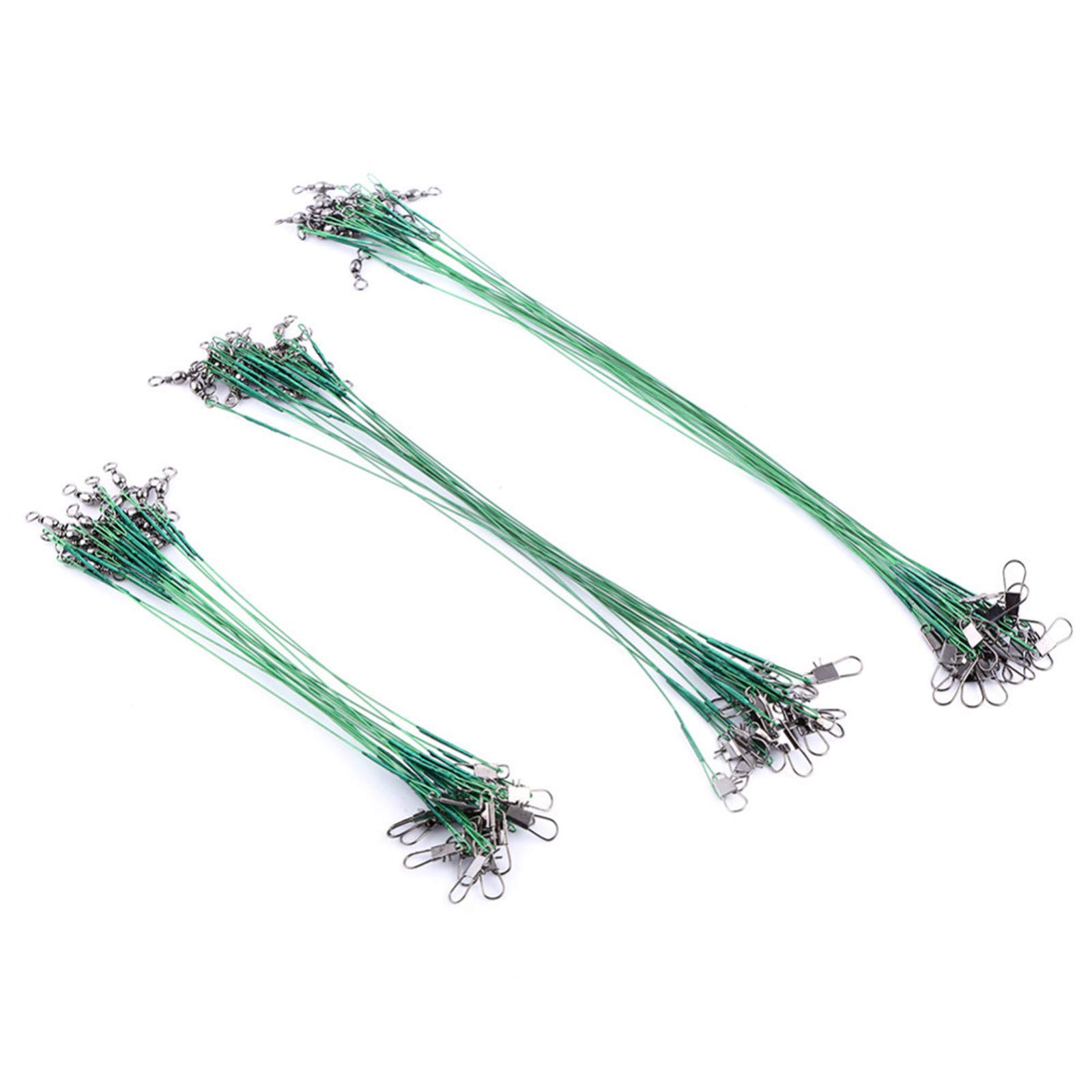Fishing Wire Leader,15/20/25cm Lure Wire Trace Anti-bite Fishing Line with Swivels Snap for Spinning Pike Fishing, Green (72 Pcs)