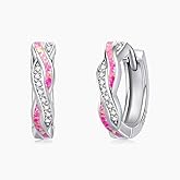 TakNii Hoop Earrings for Women S925 Sterling Silver White/Blue/Green/Pink/Black/Orange Opal Earrings Cubic Zirconia Hypoallergenic Huggie Earrings for Women Jewelry Gift