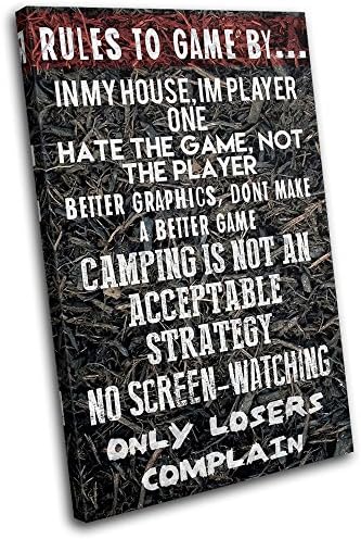 Bold Bloc Design - Gaming COD House Rules Typography - 60x40cm Canvas Art Print Box Framed Picture Wall Hanging - Hand Made In The UK - Framed And Ready To Hang