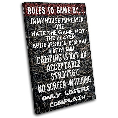 Bold Bloc Design - Gaming COD House Rules Typography - 60x40cm Canvas Art Print Box Framed Picture Wall Hanging - Hand Made In The UK - Framed And Ready To Hang