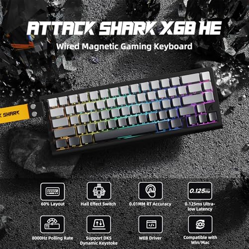 ATTACK SHARK X68 HE Wired Magnetic Keyboard with X3 Wireless Gaming Mouse Combos, 8KHz Rapid Trigger Keyboard, 0.01mm RT Accuracy, 49g SUPERLIGHT Mouse, PAW3395, 26000 DPI - Moonlit Night