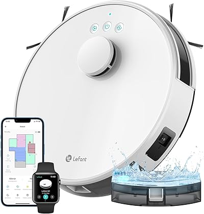 Lefant M1 Saugroboter mit Wischfunktion, Mehrstufiges Mapping mit No-Go-Zonen, 5500Pa Staubsauger Roboter 150 Mins Max, Ideal für Tierhaare und Hartböden, App-/Alexa-Steuerung,Weiß