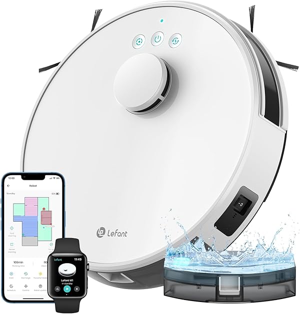 Lefant M1 Saugroboter mit Wischfunktion, Mehrstufiges Mapping mit No-Go-Zonen, 5500Pa Staubsauger Roboter 150 Mins Max, Ideal für Tierhaare und Hartböden, App-/Alexa-Steuerung,Weiß