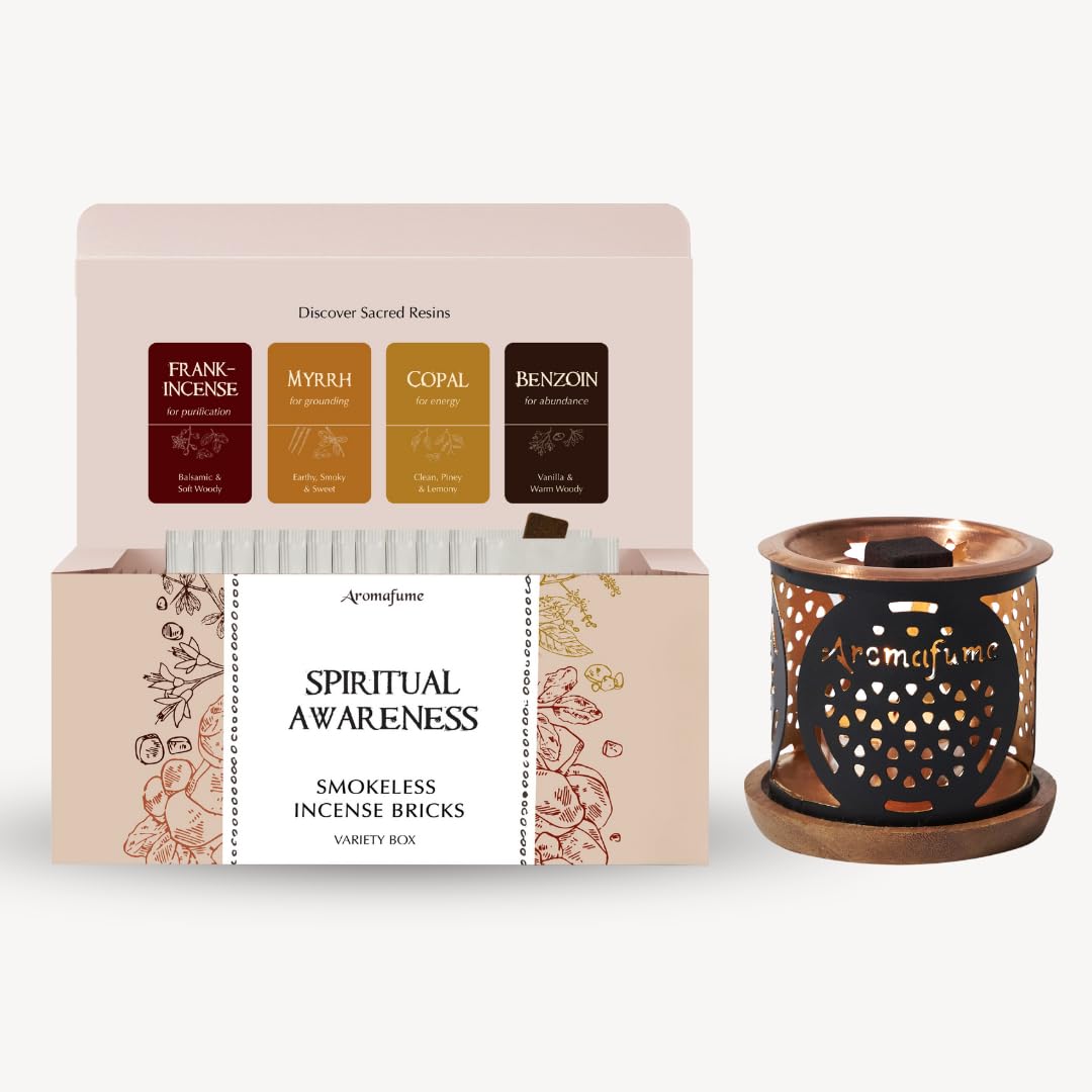 Spiritual Awareness Incense Brick Gift Set by Aromafume | 12 Brick & Flower of Life Exotic Burner | 3 x Frankincense, Myrrha, Copal & Benzoin | Ideal for Spiritual Cleansing & Enhanced Connection