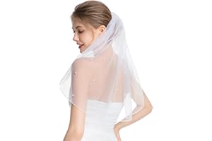 Auvitaya Short White Pearl Wedding Veil‌, Bride to Be Veil for Bridal Shower, Bridal Bachelorette Party Accessories for Women