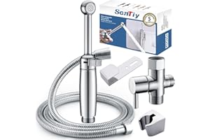 SonTiy Handheld Bidet Sprayer for Toilet, Cloth Diaper Sprayer Set Hand Held Bidet Jet Spray for Toilet with Backflow Preventer, Adjustable Water Pressure Control, Brass 7.2" Hand Bidet Wand, Chrome