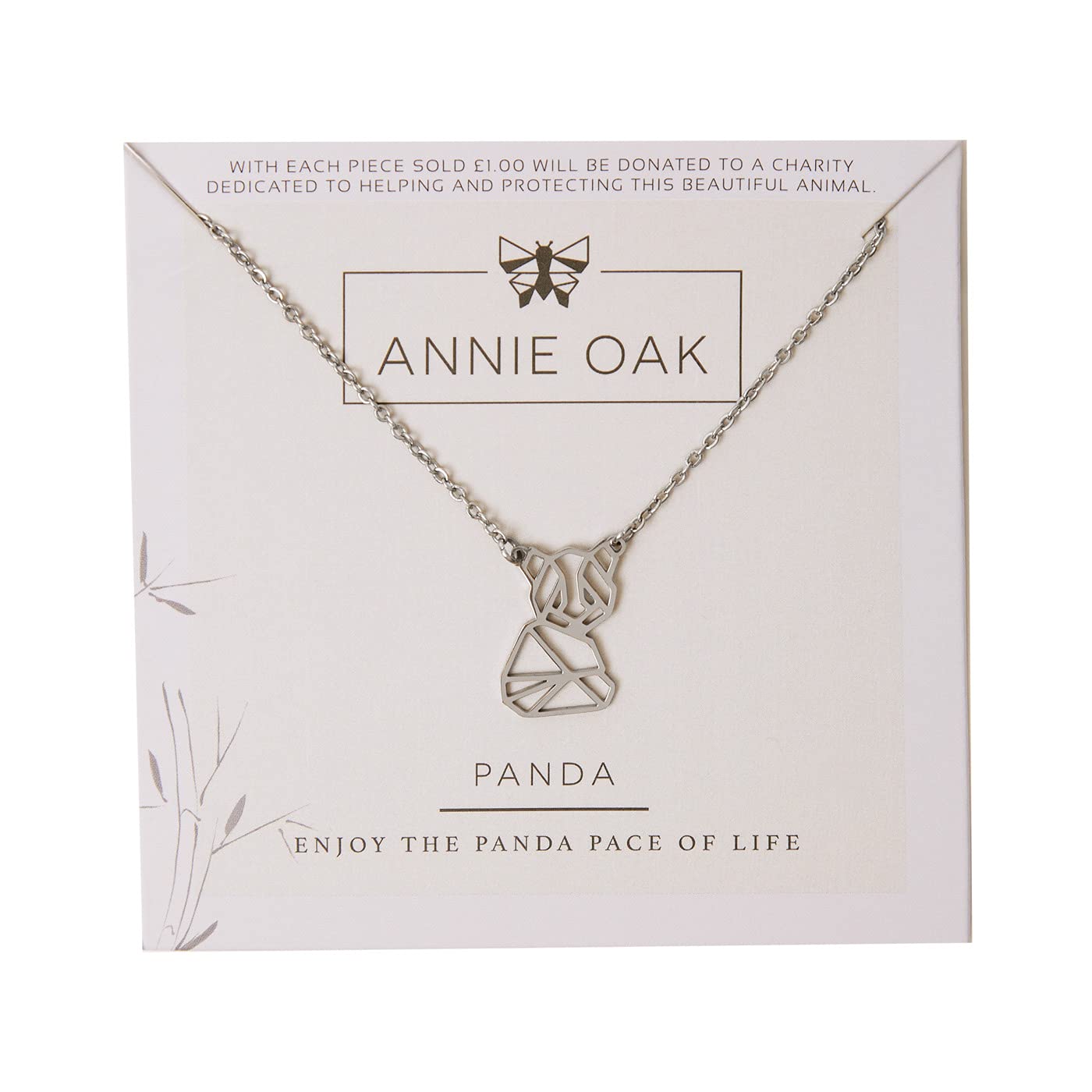 Annie Oak Womens 316L Stainless Steel 925 Silver Geometric Panda Princess Length Necklace