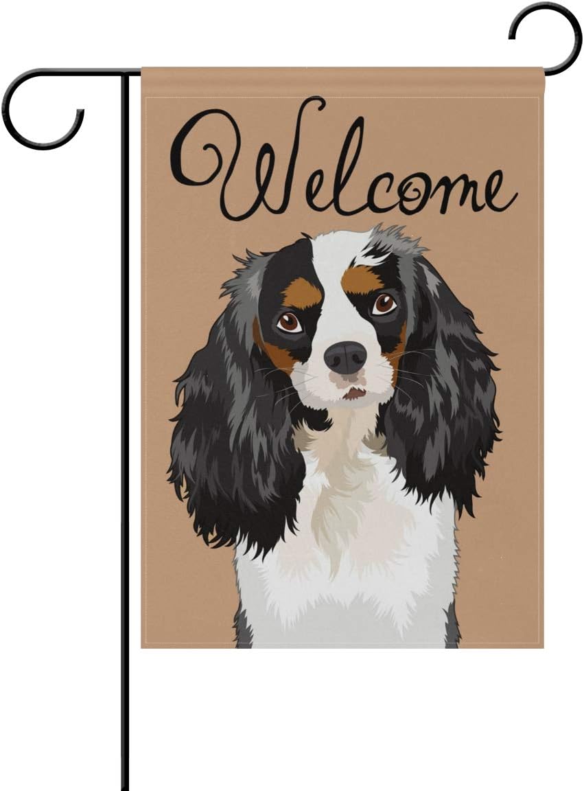 My Daily Welcome Cavalier King Charles Spaniel Dog Decorative Double Sided Garden Flag 12 x 18 inch Garden Banner Yard Flag