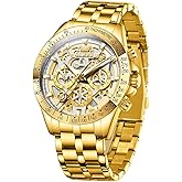 OLEVS Watch for Men Skeleton Business Dress Stainless Steel Waterproof Luminous Mens Wrist Watch