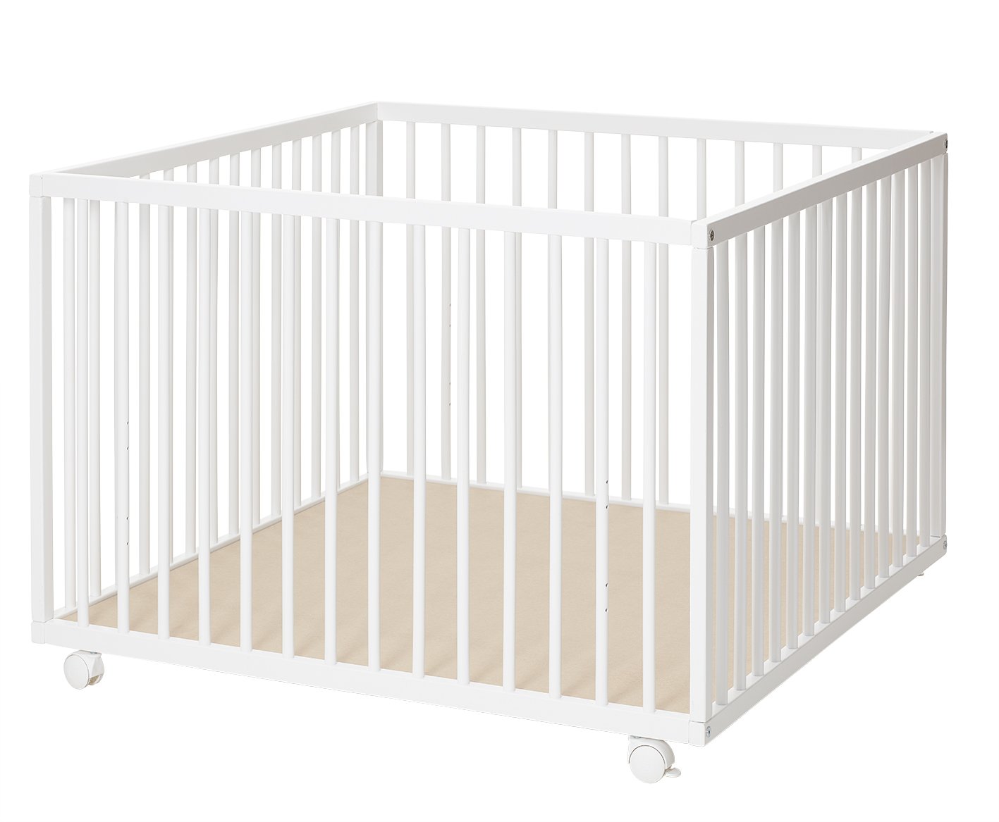 white wooden playpen