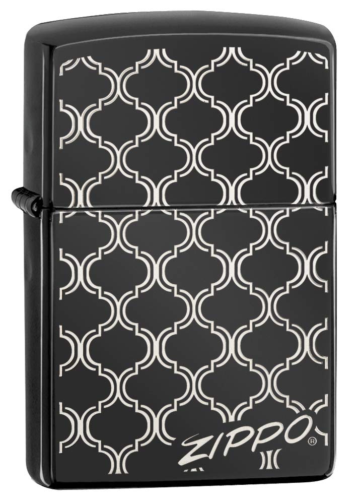 Zippo - Windproof Lighter, Art Deco, Highly Polished Black, Laser-Engraved, Refillable, Reusable, Windproof Design, Gift Box, Made in the USA