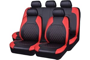 HORSE KINGDOM Universal Faux Leather Car Seat Covers Full Set Airbag Compatible Breathable Fit for Cars Trucks SUVs Deluxe Pu Luxury Vinyl(Black with Red)