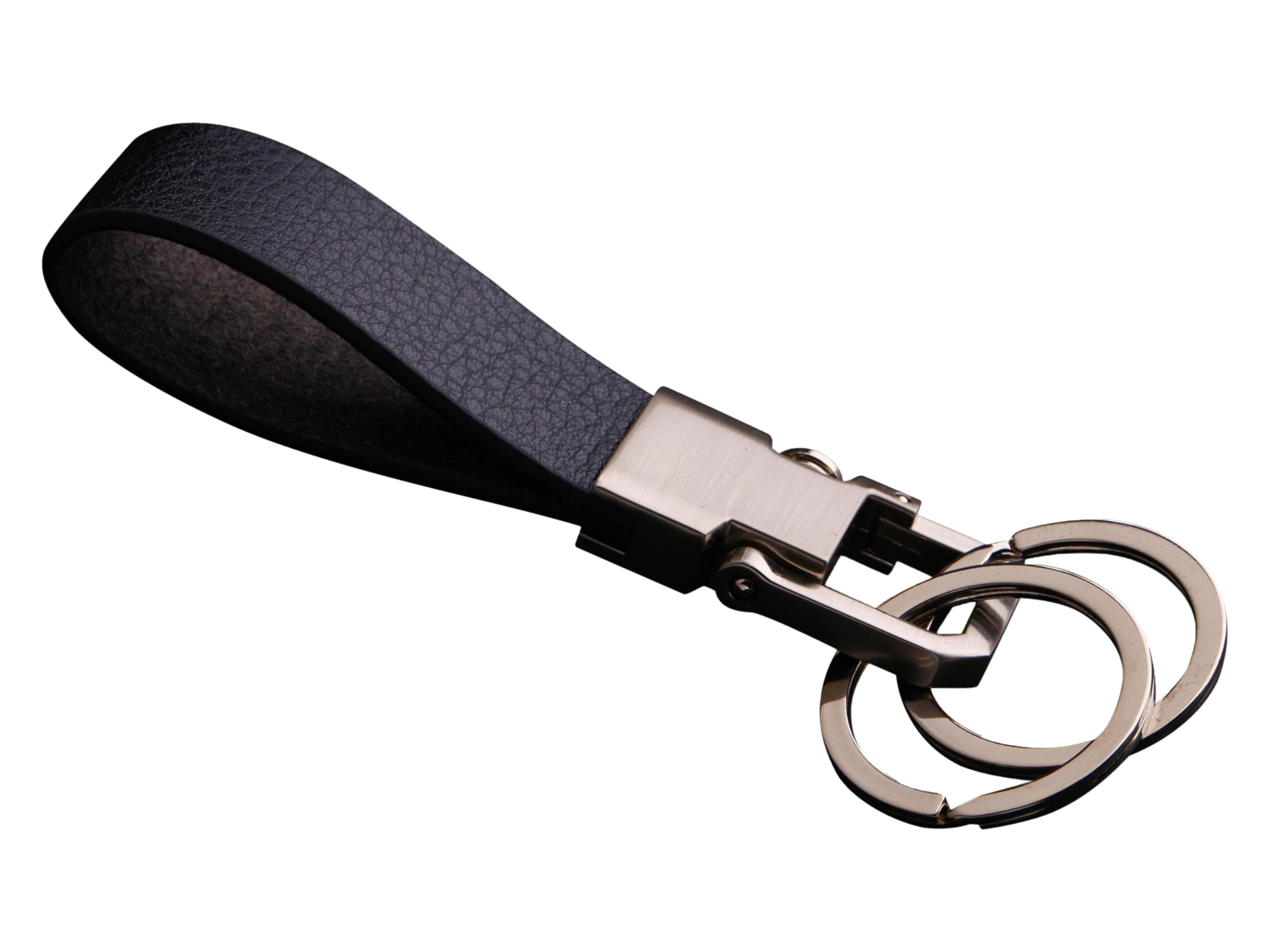 Cerbery® | Elegant leather keyring with rings and gift box | Keychain keychain key holder keyring car photo engraving ring | Ladies Men | Gift (Silver)