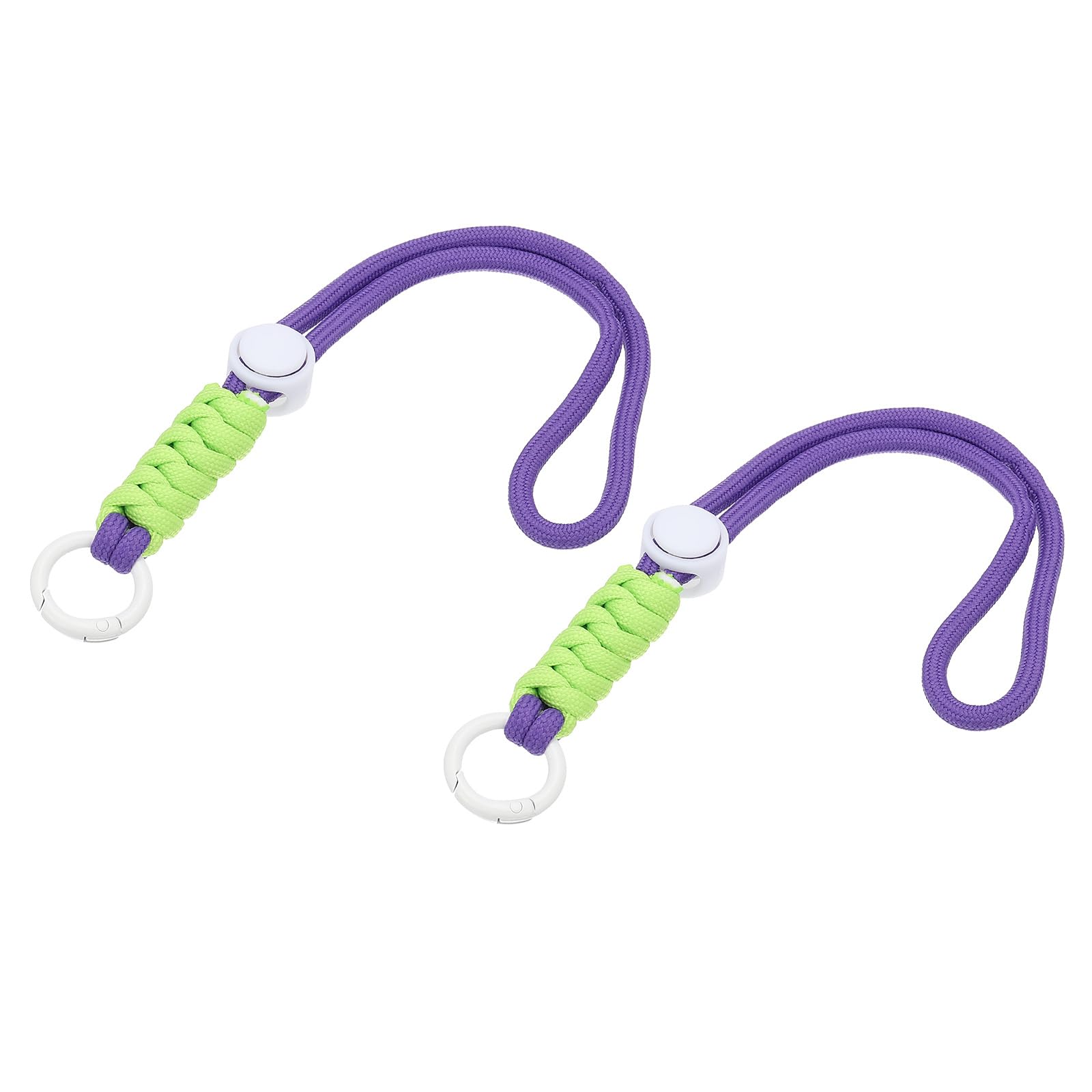 PATIKIL Paracord Lanyard Keychain, 2Pcs Cell Phone Keychain Rope Wrist Lanyards Braided Strap with Spring Ring for Hanging Key, Dark Purple, White, Light Green