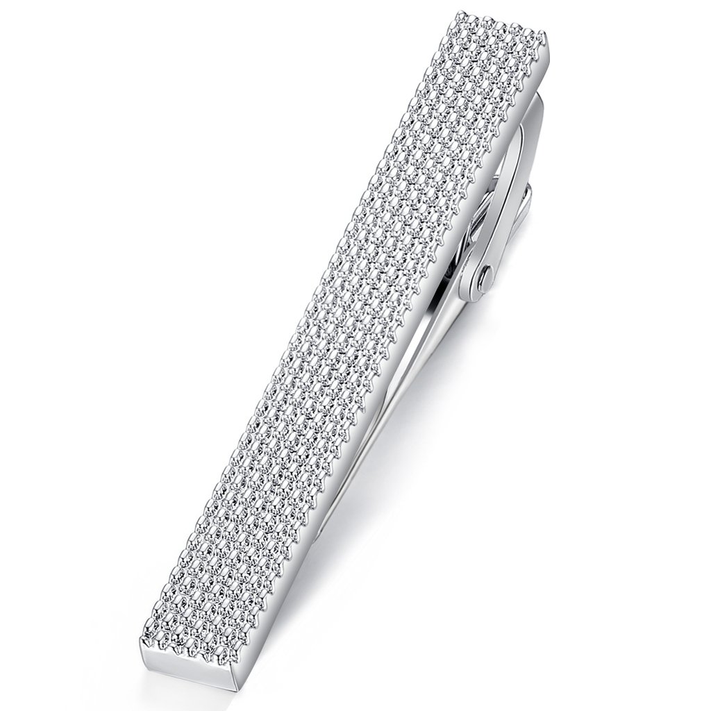 HONEY BEAR Men's Tie Clip Bar, Normal Size, Stainless Steel, for Business Wedding Gift,5.4cm (Silver)