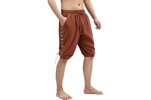 MOGENDA Men’s Pirate Shorts Medieval Viking Navigator Renaissance Banded Pants Gothic Linen Costume Shorts