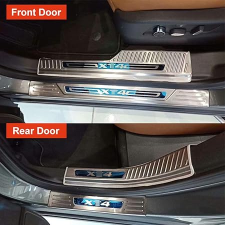 Amazon Kpgdg キャデラック Xt4 19 内側外部ステンレススチールドアシルスカッフプレートガードシルプロテクタートリム用 8個入り シルバー 内装パーツ 車 バイク