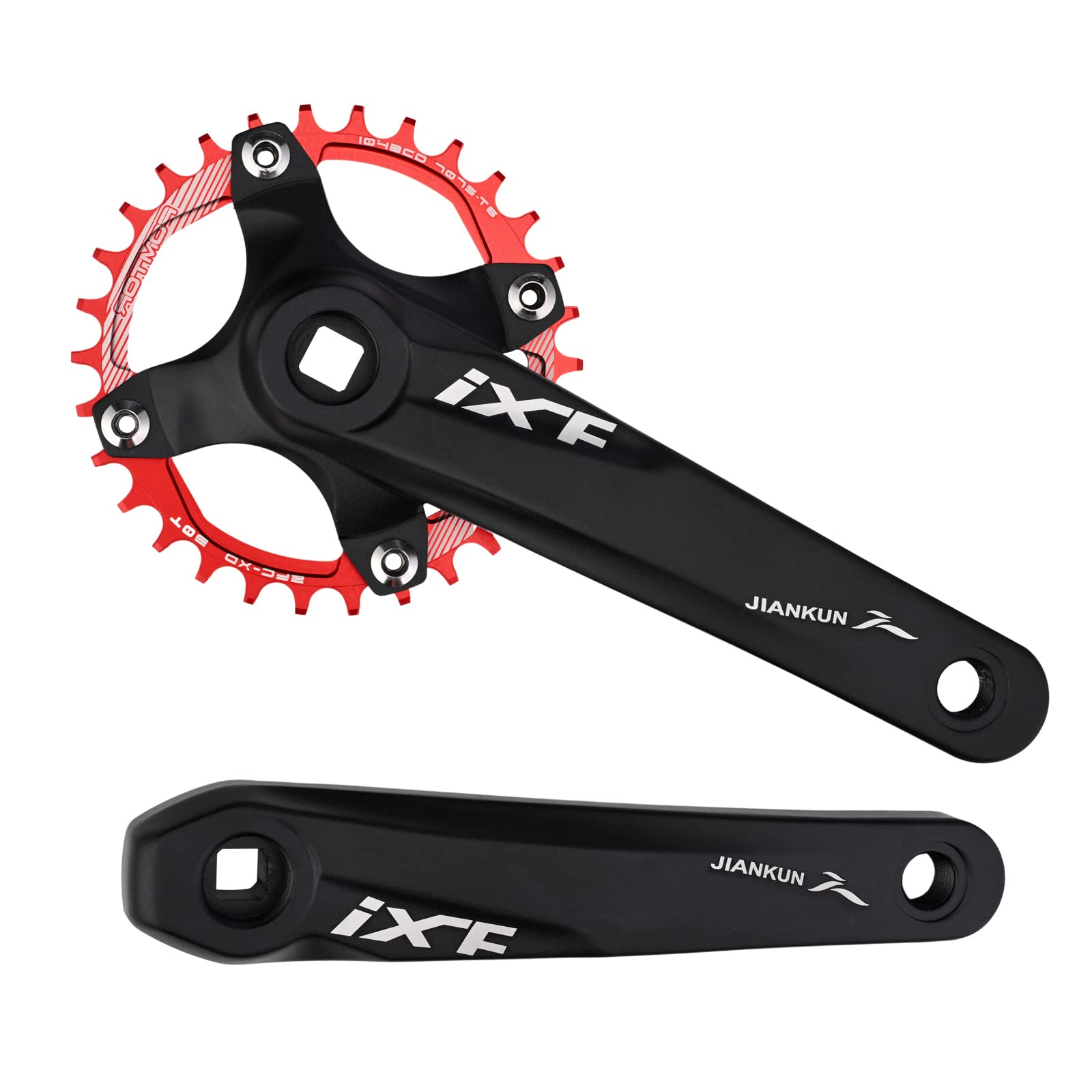 FOMTOR Single Speed Crankset, Bike Crank Arm Set 170mm 104 BCD Road Bike Crankset, Mountain Bike Narrow Wide Tooth Chainring 30T, for MTB BMX Mountain Road Bicyle, Red