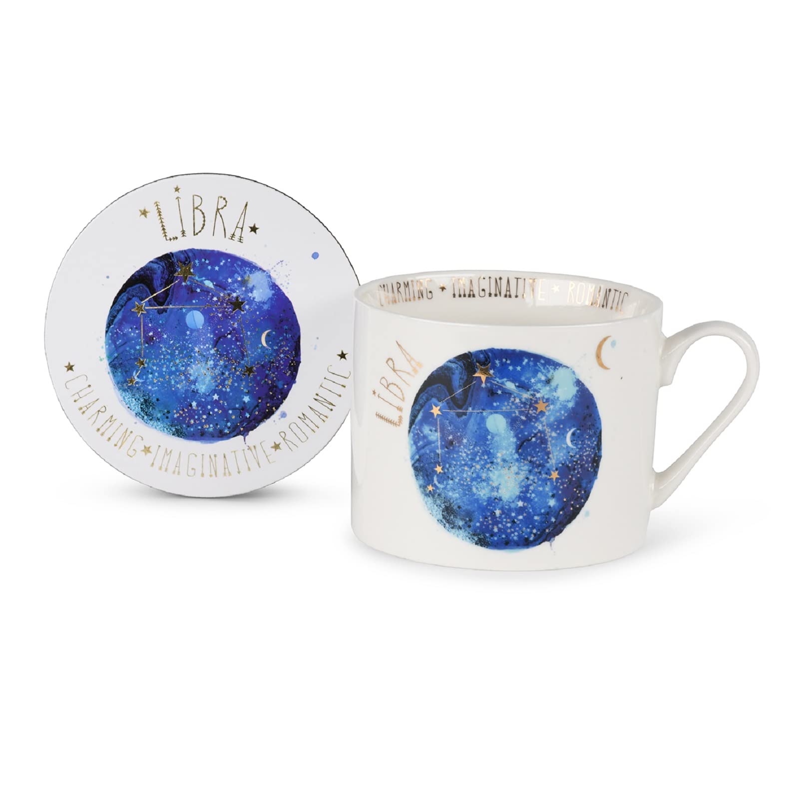 Summer Thornton Mug Set with Coaster in Presentation Gift Box (Libra Design), 11oz Ceramic Coffee Mug. Star Sign Personalised Mug. Zodiac Gifts and Coffee Mugs for Women - Official Merchandise