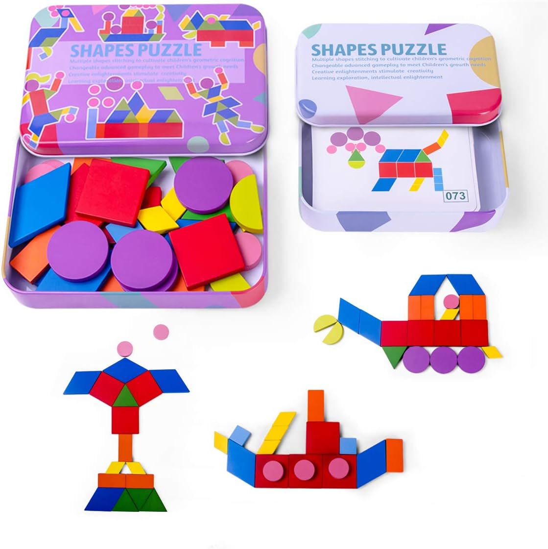 Highttoy Wooden Shape Puzzles for Kids,Tangram Shape Puzzles for 36