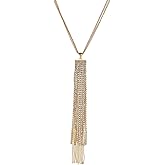 Sither Crystal Tassel Necklace for Women Long Sweater Chain Y Necklace Wedding Dressy Necklace Gold Jewelry for Winter Evening Party Christmas Gift