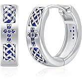 Hoop Earrings Men | 925 Sterling Silver Mens Cross Earrings | Birthday Christmas Gift for Men, 14K/White Gold Plating Hypoallergenic Jewerly for Sensitive Ears | Lightweight Punk Huggie Earring