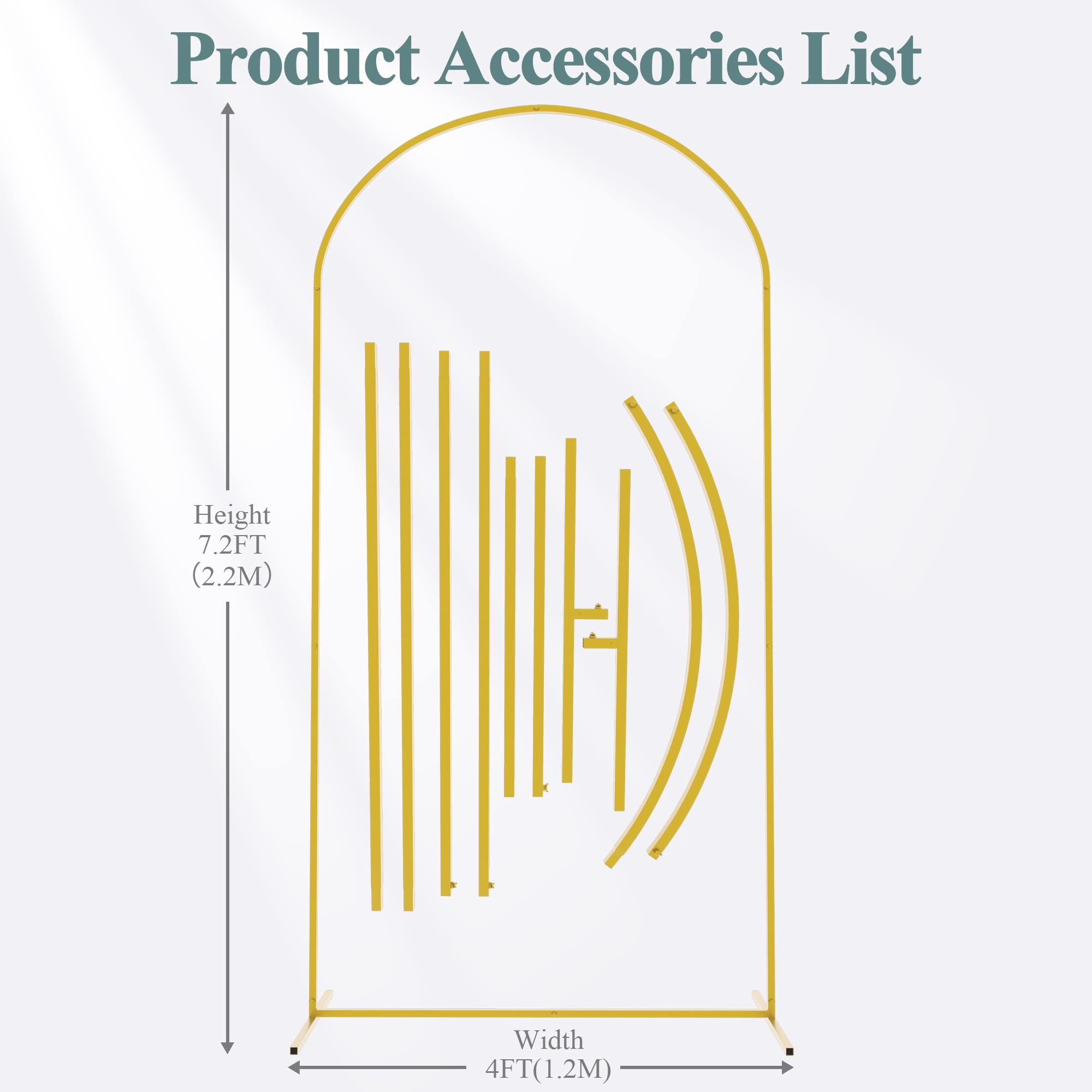 Fomcet 7.2x4FT Metal Gold Wedding Arch Backdrop Stand Balloon Arched Frame for Ceremony Birthday Party Graduation Bridal Baby Shower Anniversary Background Decoration
