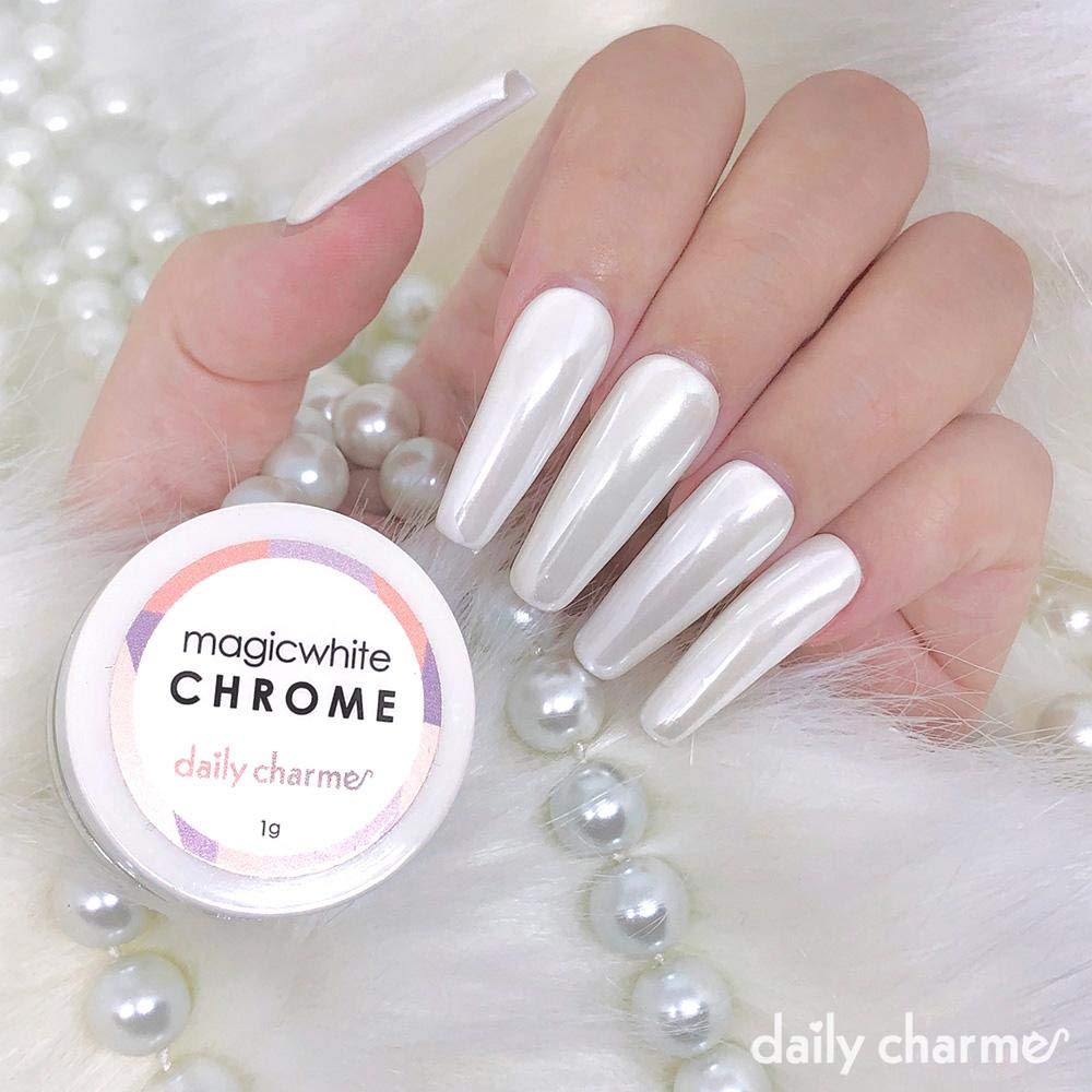 Daily Charme Magic White Nail Chrome Powder (White) 1g, Pearlescent Nail Chrome Powder, Glazed Donut, Nail Art Decoration, Home DIY/Nail Salon Manicure - Image 3