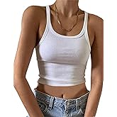 CITASHION 95% Cotton Ribbed Crop Tank Tops for Women Racerback Scoop Neck Cami Slim Fitted Basic Cropped Tank Top