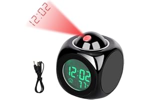 LiebeWH Projection Alarm Clock with Ceiling Display Digital Voice Control Clock for Bedroom Temperature LED Night Light Speaker for Home Travel Adults
