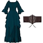 Hqroidd Renaissance Victorian Dress for Women, Medieval Gothic Costume Witch Pirate Chemise Long Sleeve Dress