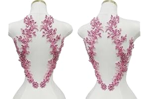 ARTISTRYXB Handmade Beaded Crystal Patches with Rhinestone Applique Designs for Prom Formal Dress 1pair/Bag (Pink)