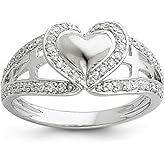 The Black Bow Rhodium Plated Sterling Silver & CZ Pure Heart Tapered Ring, Size 7