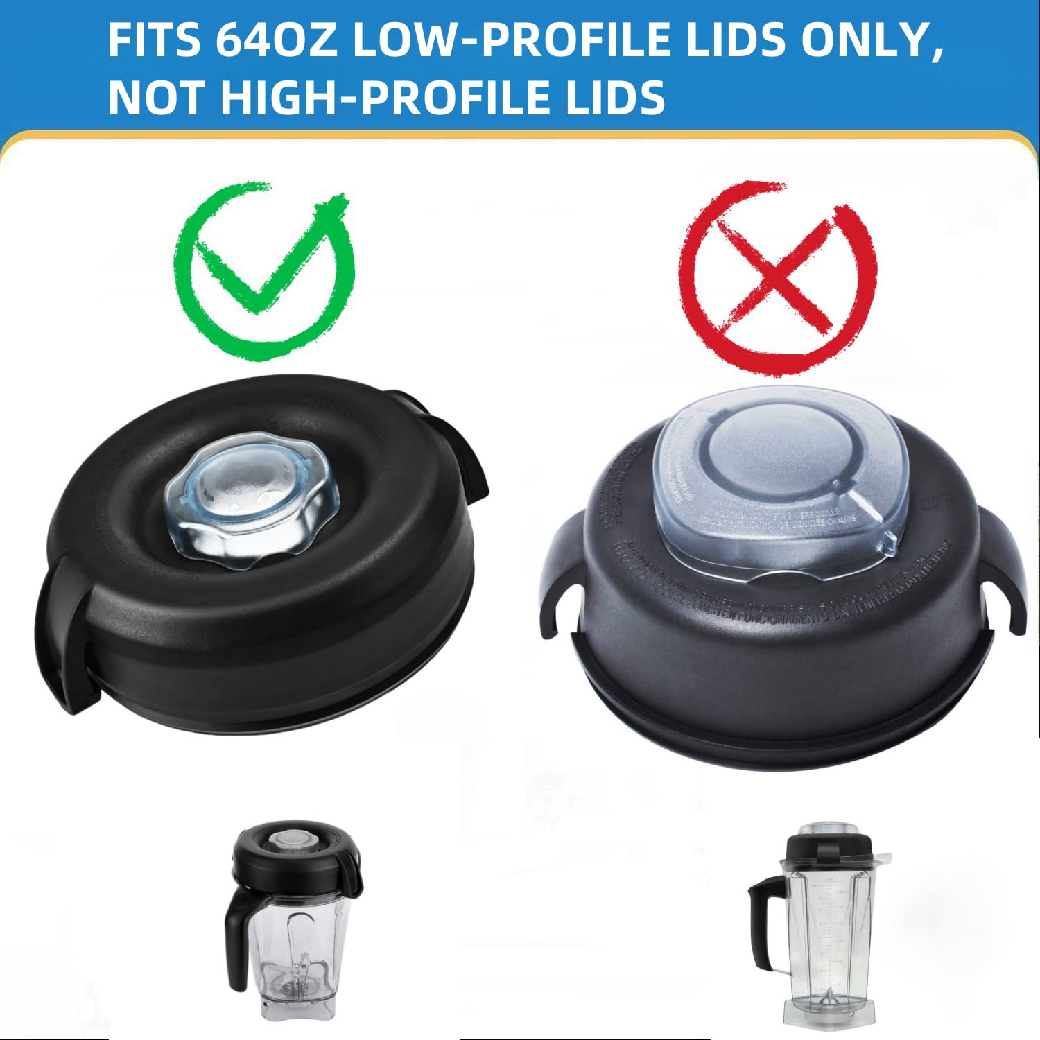 For Vitamix Lid Replacement, Lids For 64 oz. Low Profile Containers, For Vitamix Pro 750 5300 E320 VM0158 7500 780 Pitchers, Lid Compatible With Vitamix Accessories