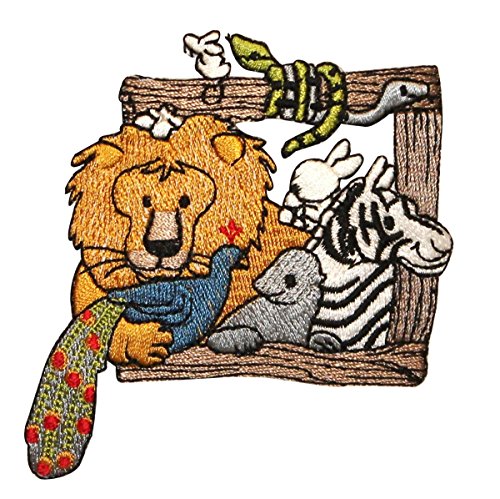 ID 0579 Animals in Frame Patch Noah Arc Ship Embroidered Iron On Applique