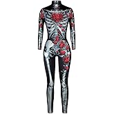 JJEUWE Women's Skeleton Halloween Bodysuit Costume Stretch Skinny Catsuit Jumpsuit