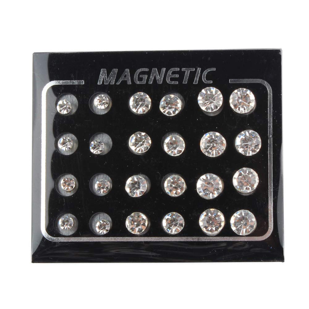 POFET 12 Pairs Crystal Studs Magnets Earrings No Piercing Ear Stud 4mm 6mm 7mm — image 1