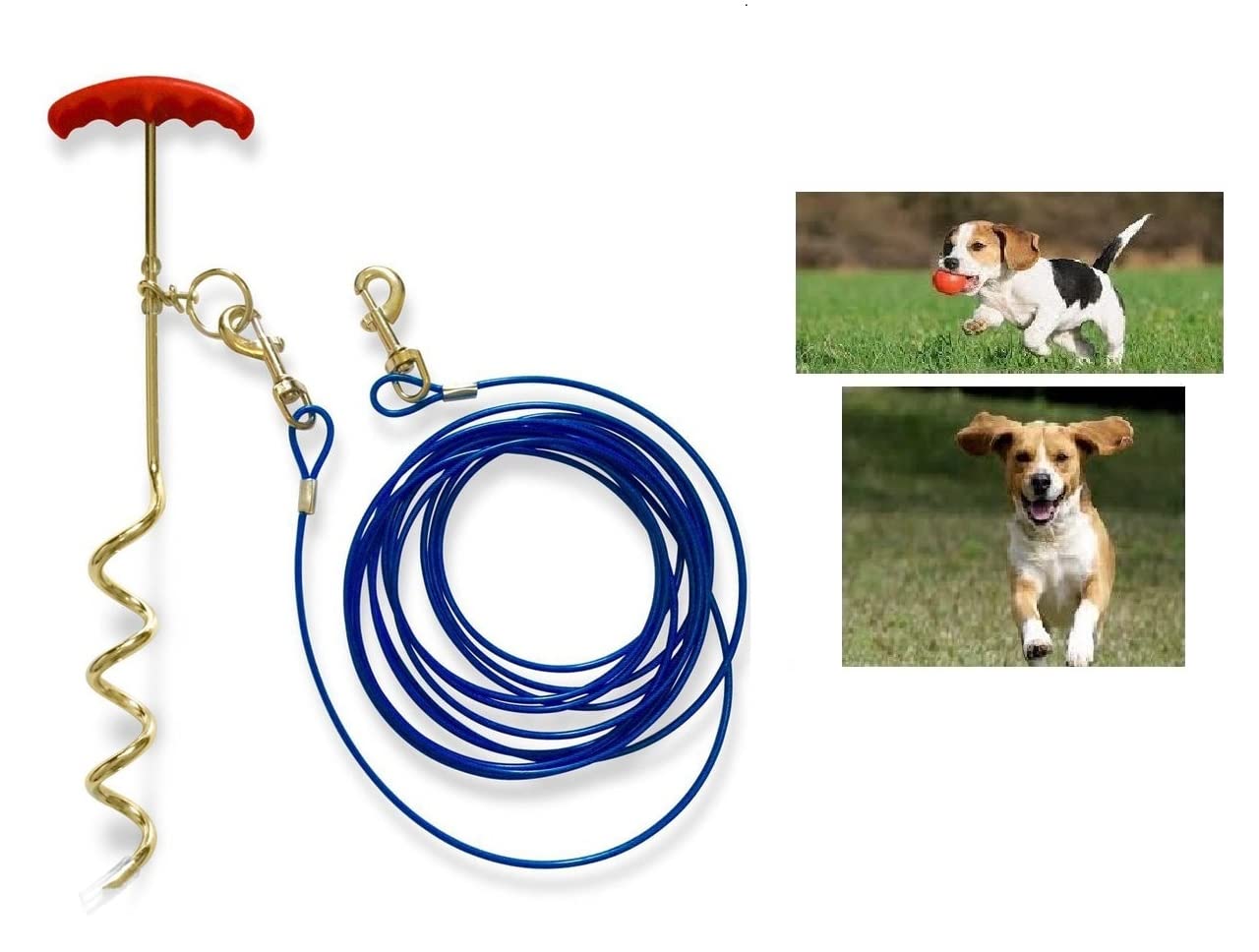 AL-FAHMI 30ft(9m) Heavy Duty Dog Tie Out Cable And Stake Out Dog Spiral In Ground Stake Puppy Pet Outdoor Tie Out Lead Leash (30FT Cable With Stake)