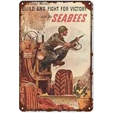 TraQunn Vintage Tin Sign USA Build Fight Victory Seabees Soldier Gun Tractor Metal Sign Retro Wall Decor for Home Cafes Office Store Pubs Club Sign Gift 12 X 8 INCH Plaque Tin Sign, White16