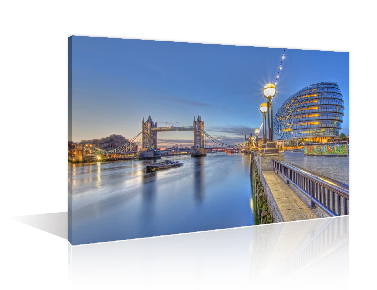 Tower Bridge Pictures Prints on Canvas London Night Cityscape Wall Art Home Decorations Thames River Wall Decor for Living Room Bedroom Decoration 1 Panel Paintings Framed Ready to Hang (16"Wx 24"H)