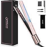IG INGLAM Titanium Flat Iron Hair Straightener, Infrared Curling Iron 1 Inch, Negative Ionic Dual Voltage Straightener 11 Adjust Temp 250°F to 450°F, Shiny Hair 110-240V, Gift, Pink