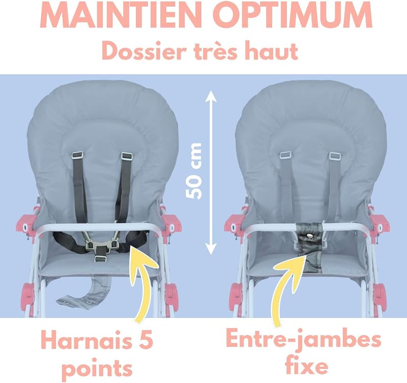 Seggiolone fisso pieghevole per bambini | Ultra compatta e leggera, Ripiano regolabile rimovibile | Rosso