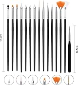 URAQT Nail Art Brushes Set 15pc & 5pc Dotting Tools DIY Professional Kit Black view 4