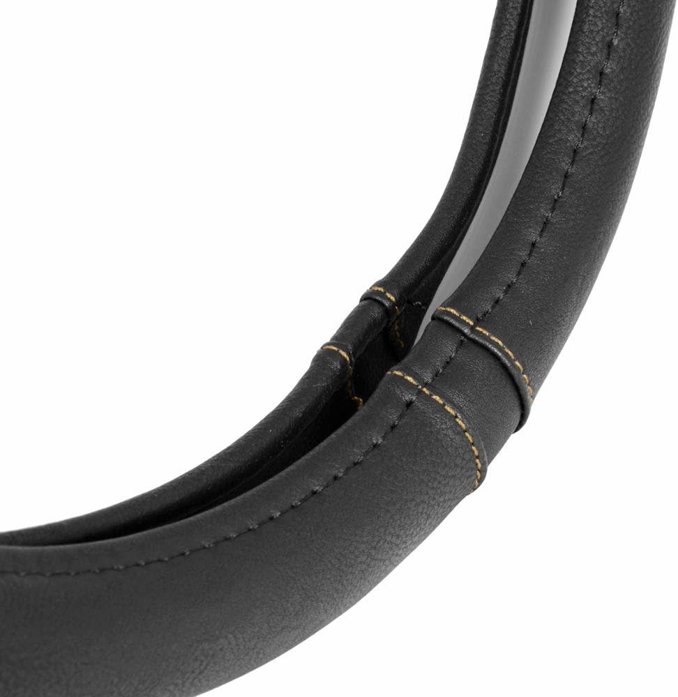 Motor Trend GripDrive Pro Synthetic Leather Auto Car Steering Wheel Cover Black w/ Beige Accent Stitching Comfort Grip - Small 13.5 to 14.5 inch - SW-761-BG-S__AM: Automotive