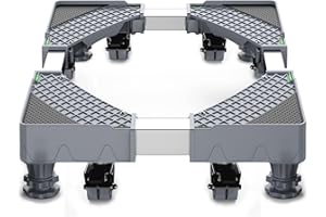 Upgrade Fridge Stand Mobile Base With 8 Locking Wheels And 4 Strong Feet HQO LOVL 27.5”-35.4” Adjustable Furniture Dolly for Washer Dryer Washing Machine Stand Pedestal, Refrigerator Stand(GRAY)