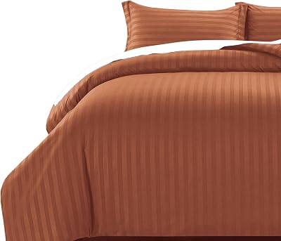 MOONLIGHT20015 Single Duvet Cover Set Reversible Stripes Satin Bedding Rust